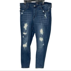 Judy Blue Boyfriend Fit Skinny Fit Distressed Dark Wash Jeans, 16W